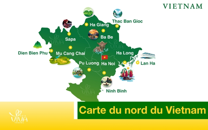carte Vietnam nord avec Sapa, Ha Giang et Ninh Binh