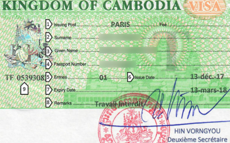 Exemple de visa au Cambodge pour les Français
