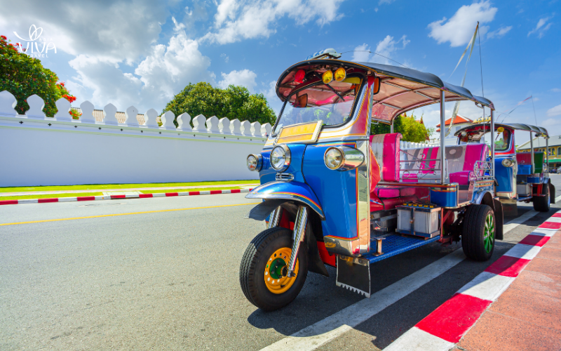 A colorful tuk-tuk waiting for passengers in Phnom Penh - the most popular way to explore the city