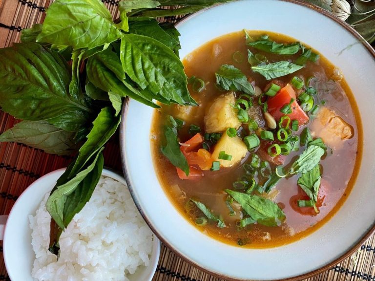 Samlor Machu Trey is a traditional Cambodian sour fish soup
