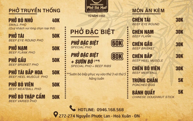 Menu con una varietà di gusti pho