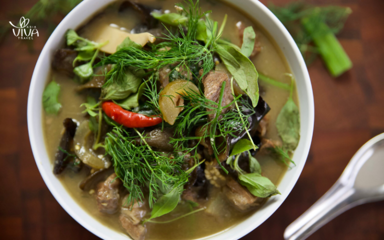 A hearty, spicy Or Lam stew made with buffalo meat, the perfect dish for cooler days