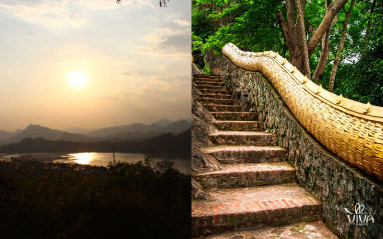 End your day with a breathtaking sunset view from Mount Phousi