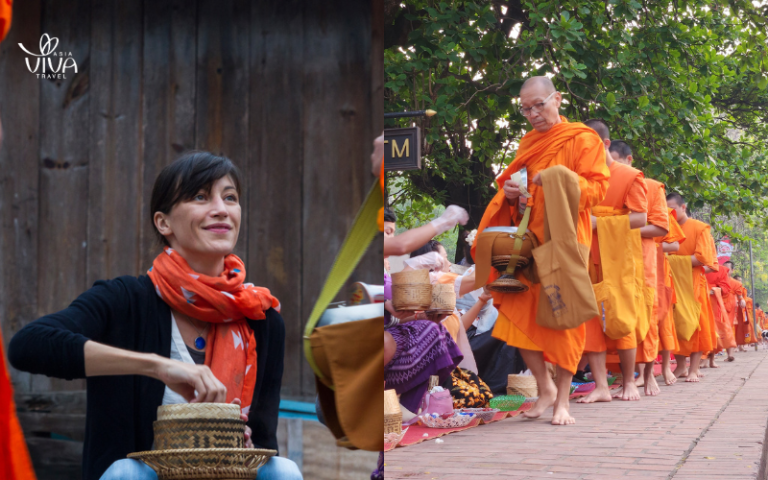 Witness the spiritual Tak Bat ceremony at dawn in Luang Prabang