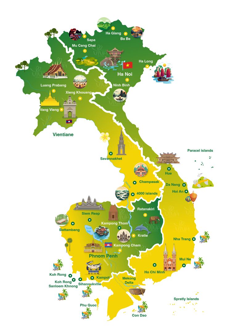 Mappa Indocina (Vietnam Laos Cambogia) by Asia Viva Travel