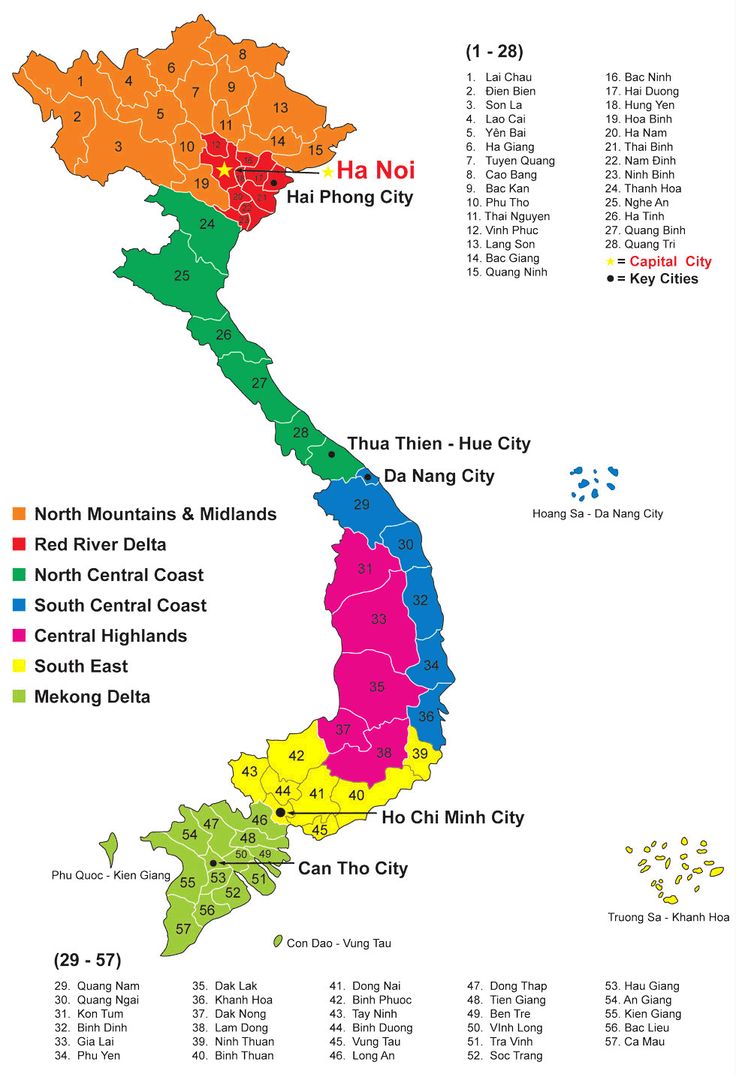 Mappa delle regioni del Vietnam