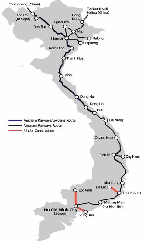 Mappa delle stazioni ferroviarie in Vietnam