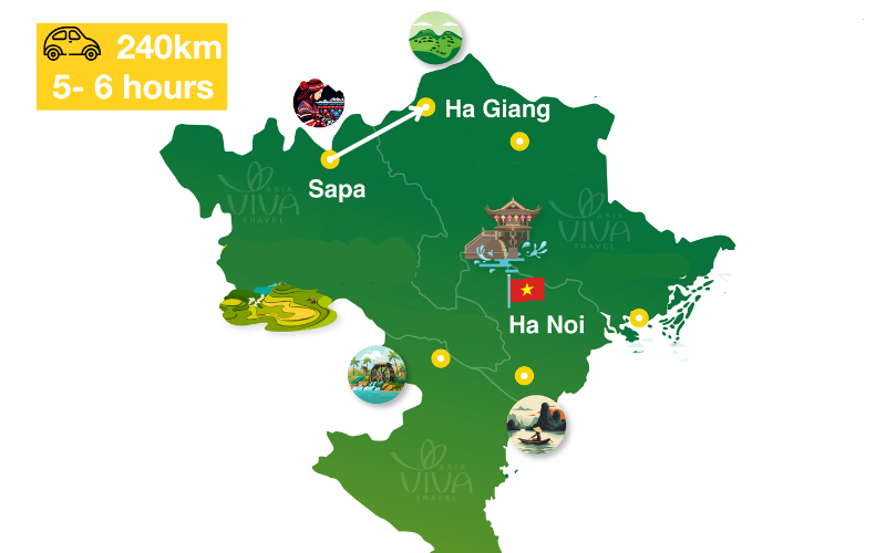 Map showing the location of Sapa and Ha Giang in Northern Vietnam