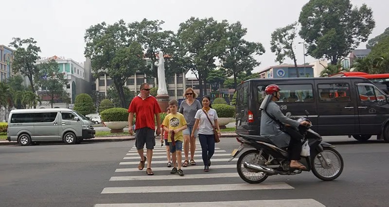Crossing the road in Vietnam
