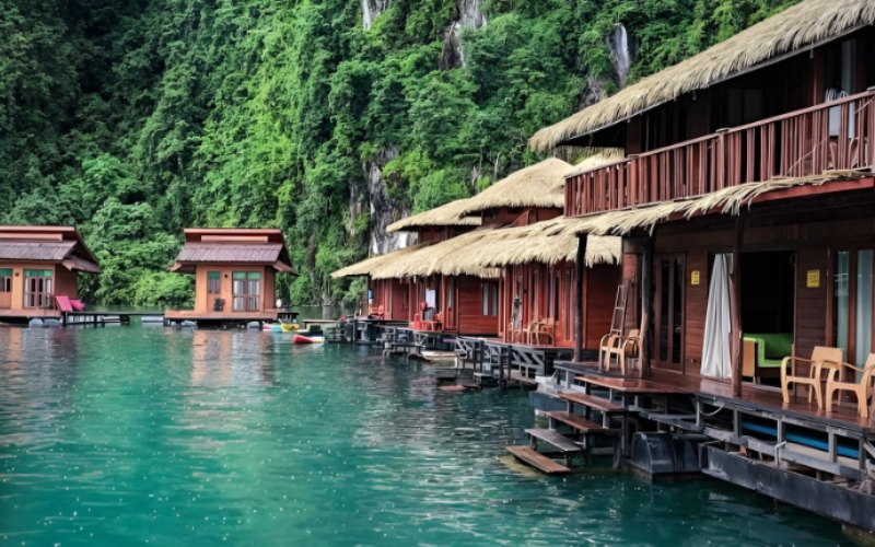 Bungalows flottants sur le lac Cheow Lan à Khao Sok